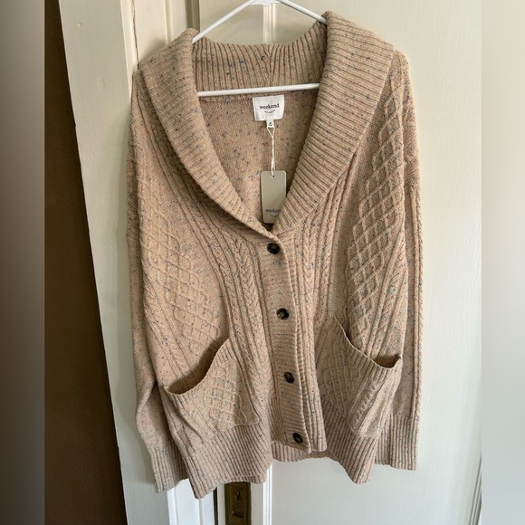 Weekend Sweaters - Weekend Women's Beige Cable Knit Cardigan
